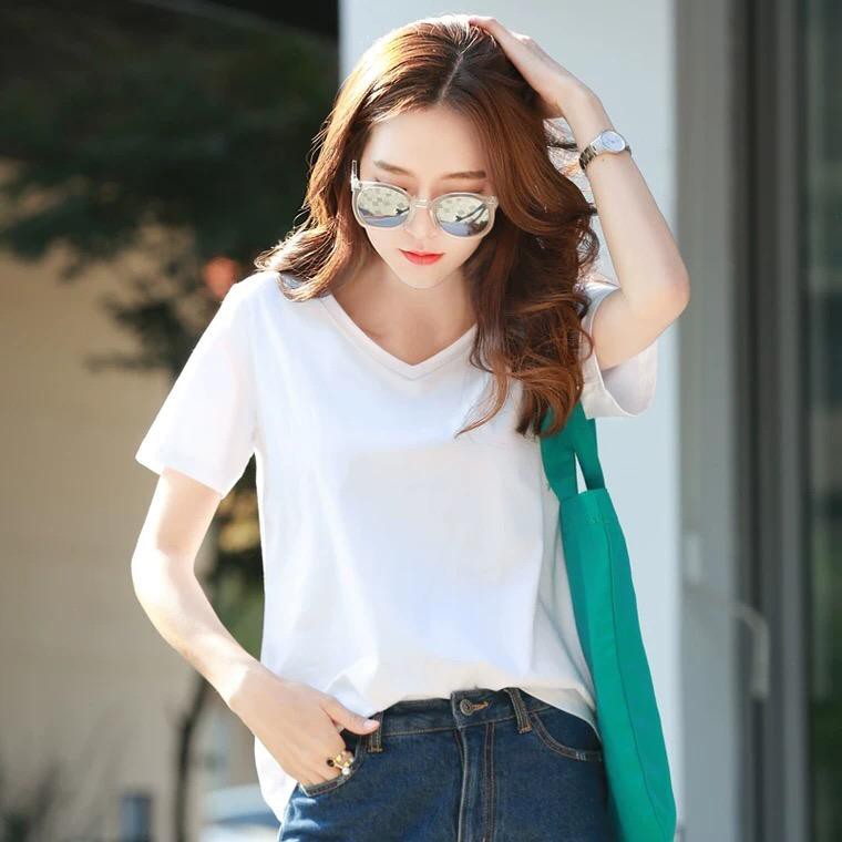 Áo thun nữ trơn cổ tim form rộng MXM mã ANU024