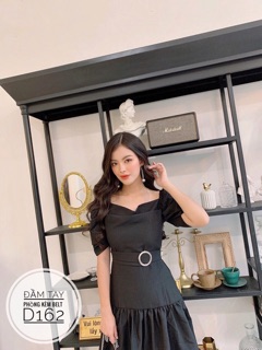 Bigsize Đầm tay phồng kèm belt D162