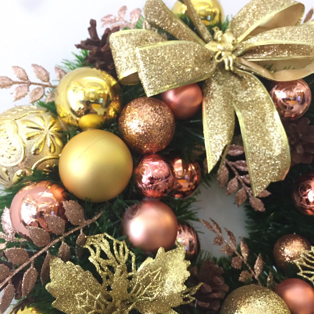 Vòng Nguyệt Quế Trang Trí Noel ĐK 40cm Tông Vàng Nâu