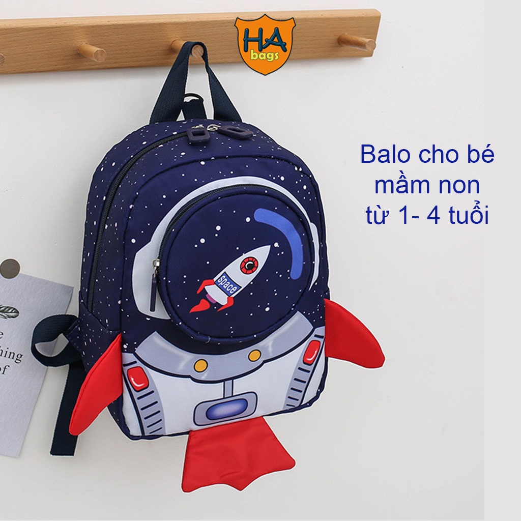 Balo cho trẻ mầm non siêu nhẹ HABAGS  kích thước 21x21x10cm, kiểu dáng tàu vũ trụ, có dây chống lạc HA1008