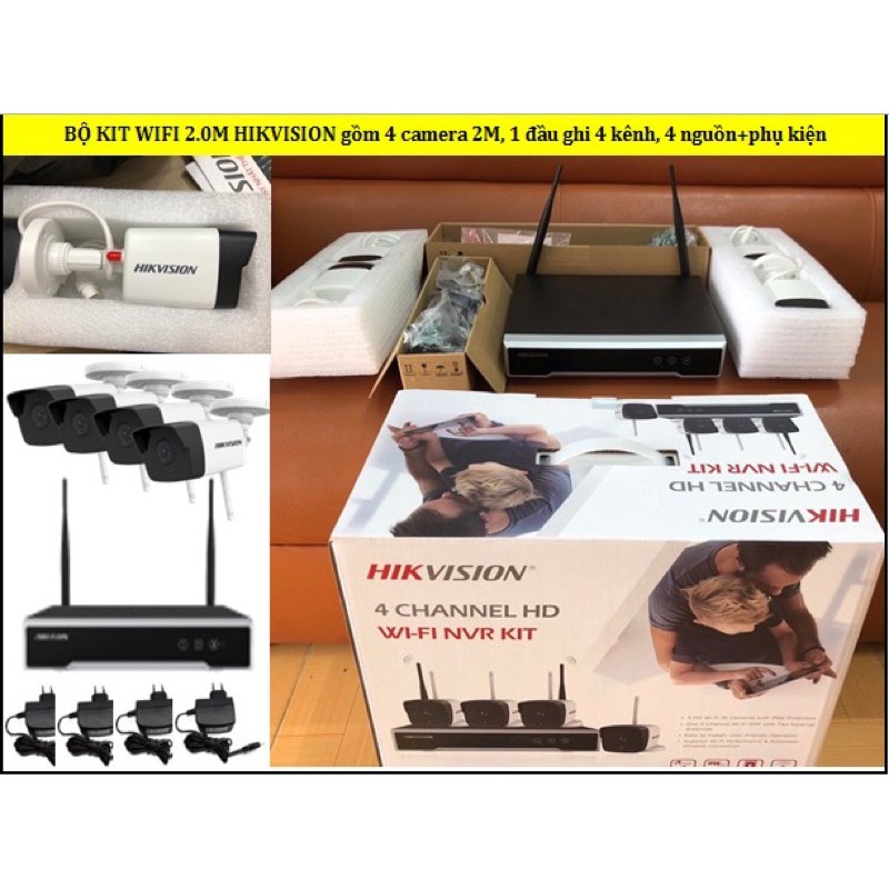Bộ Kit camera wifi Hikvision NK42W0 ( 4 camera Ds-2cv1021G0 + đầu ghi ds-7104NI-K1 )