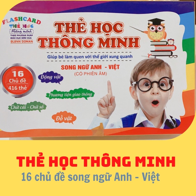 Bộ thẻ học thông minh flashcard 16 chủ đề với 416 thẻ bộ thẻ GlennDoman dạy bé nhận biết cho bé từ 0-6 tuổi Binkids T04