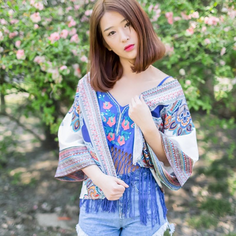 Áo Khoác Cardigan Chiffon Dáng Rộng In Họa Tiết Thổ Cẩm Xinh Xắn Cho Nữ