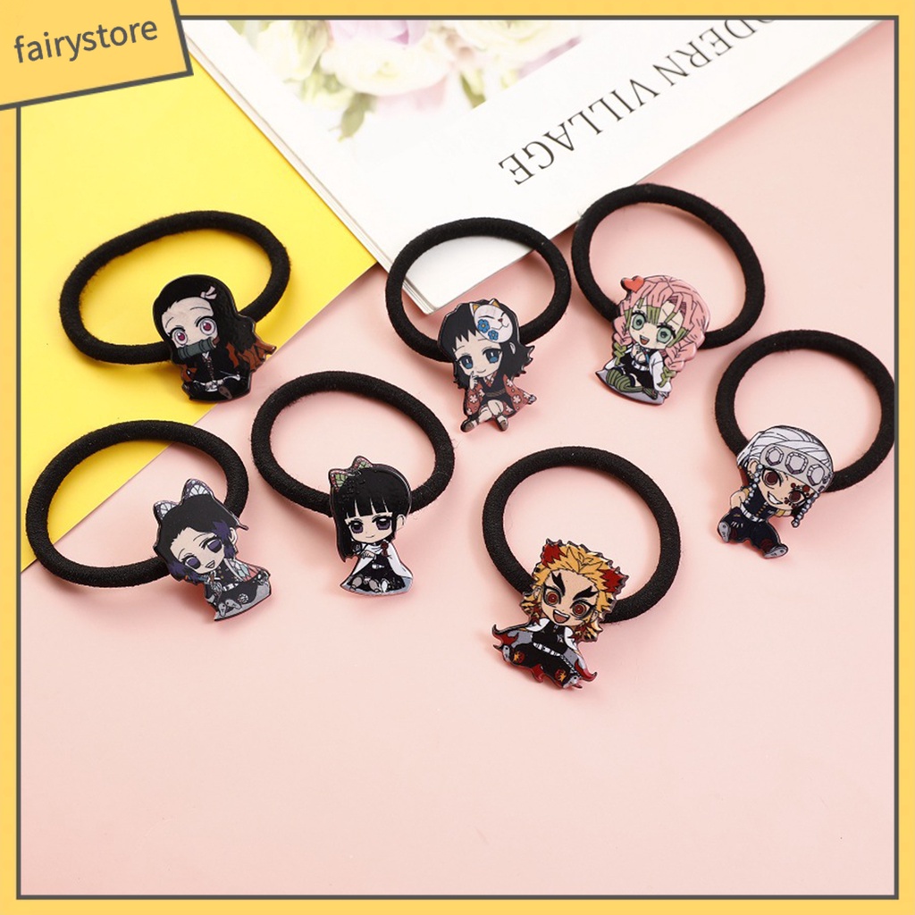 Dây Cột Tóc Bằng Vải Cotton In Họa Tiết Anime Demon Slayer Dễ Thương Cho Nữ