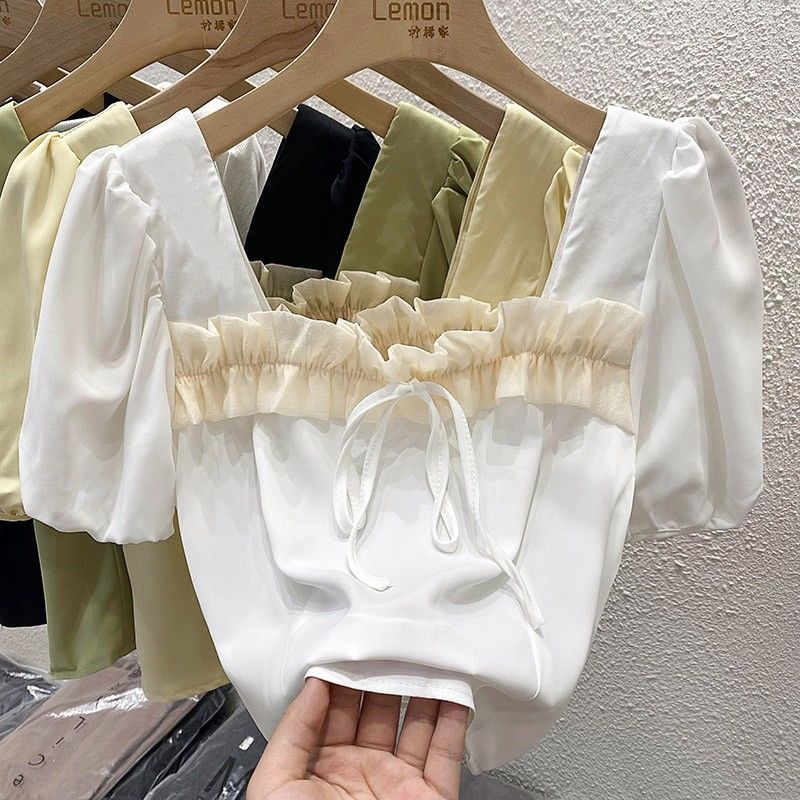 Áo Sơ Mi Chiffon Tay Ngắn Phồng Cổ Vuông Thời Trang Mùa Hè Dành Cho Nữ