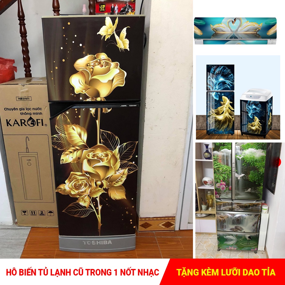 Decal dán  tủ lạnh- máy giặt huệ decor, siêu bền chống nước, đủ kích cỡ