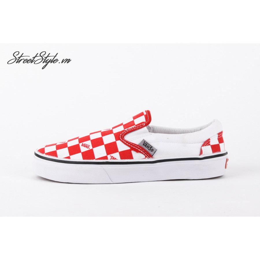 Giày Slip On Caro Đỏ Trắng - VASLO-DOTRLOGO