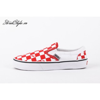 Giày Slip On Caro Đỏ Trắng - VASLO-DOTRLOGO