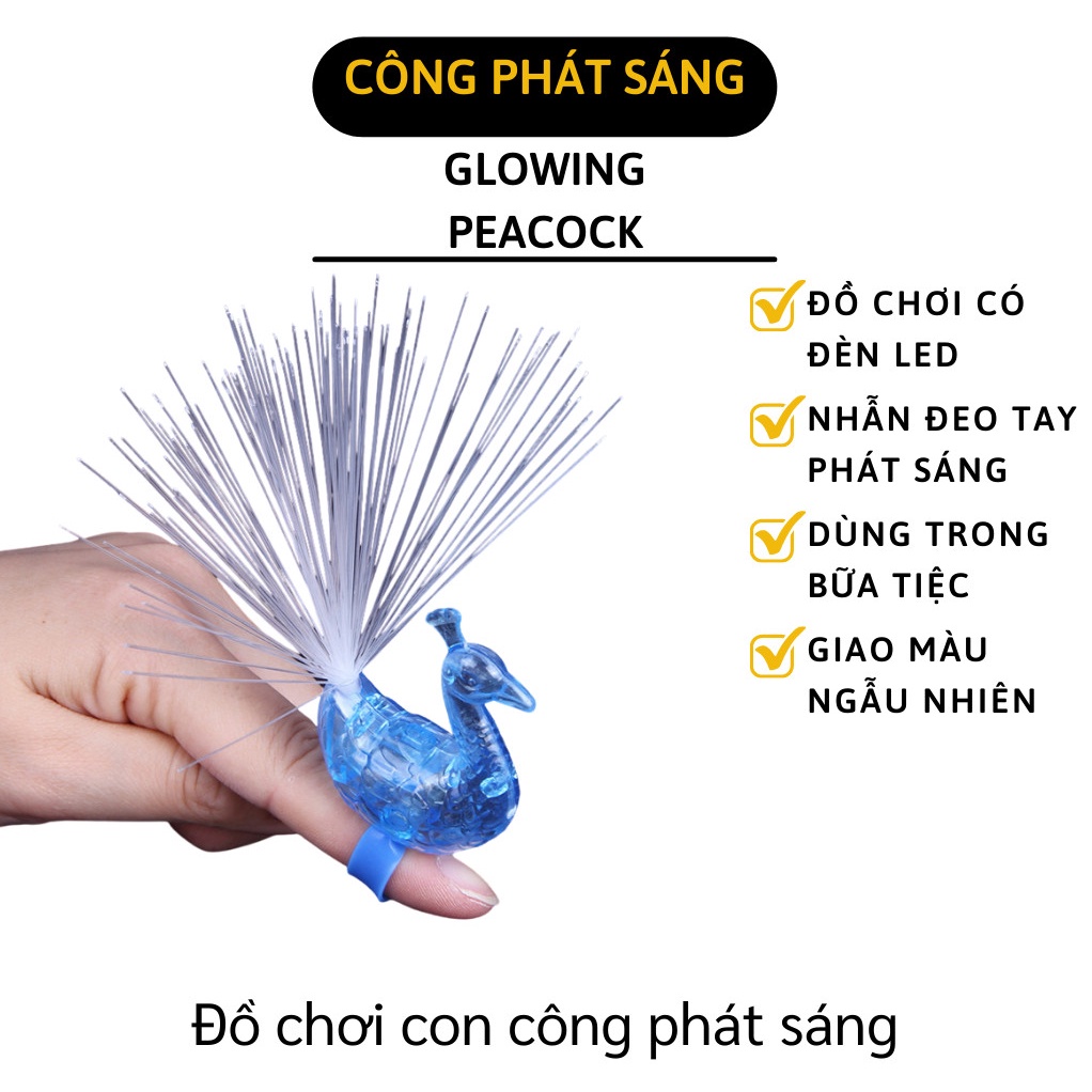 Nhẫn đeo tay hình con công phát sáng nhẫn có đèn Led phát sáng độc đáo hình con công - Đồ chơi trẻ em