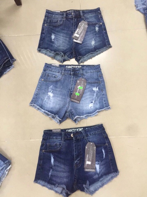 Quần sọt jeans lưng cao lai tua