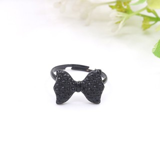 Nhẫn nữ tự điều chỉnh nhẫn hở hình nơ màu đen phong cách Hàn Quốc dễ thương