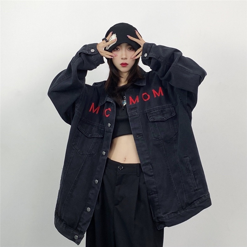 ÁO KHOÁC JEANS THÊU MLC MOM FORM UNISEX NAM NỮ (kèm ảnh thật)