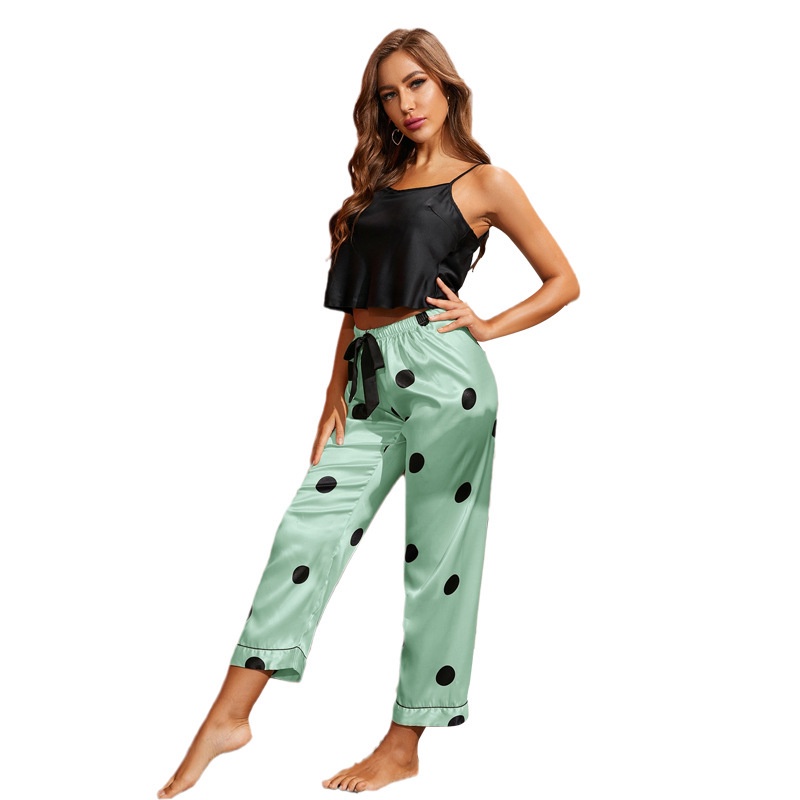 Bộ Đồ Ngủ Hai Mảnh Áo Hai Dây Và Quần Dài Bằng Lụa Mát Mỏng Mới Dành Cho Bạn Nữ