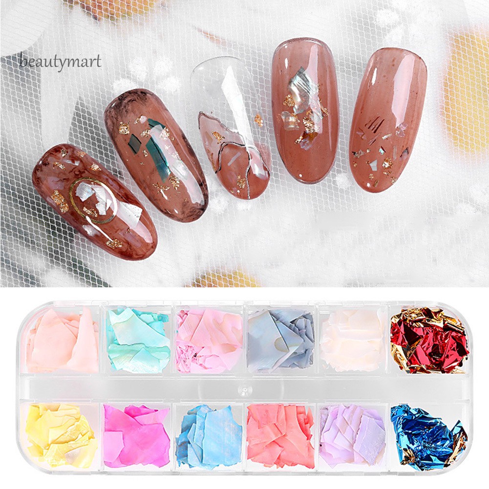 Hộp kim tuyến trang trí móng 12 màu sắc khác nhau