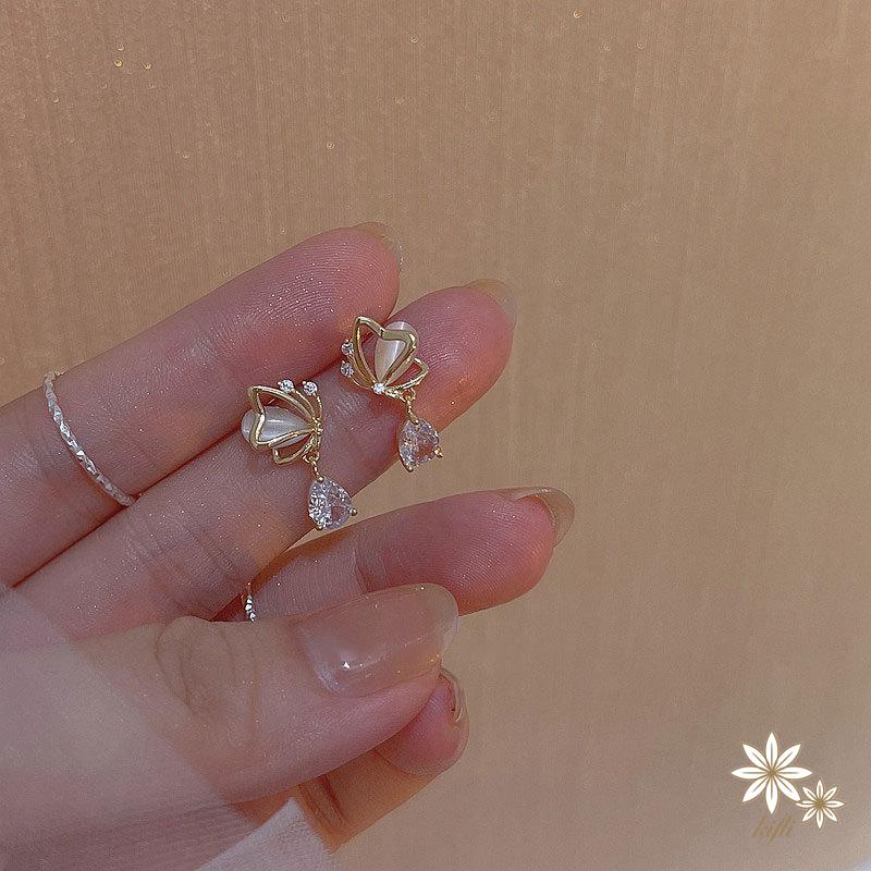 【Kifli】 Bông Tai Mạ Bạc 925 Đính Đá Opal Hình Giọt Nước / Bướm / Giọt Nước Thời Trang Cho Nữ