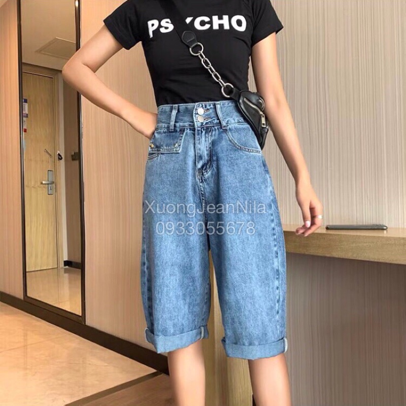 Quần baggy jean ngố dài lưng túi nắp hình thật trải sàn