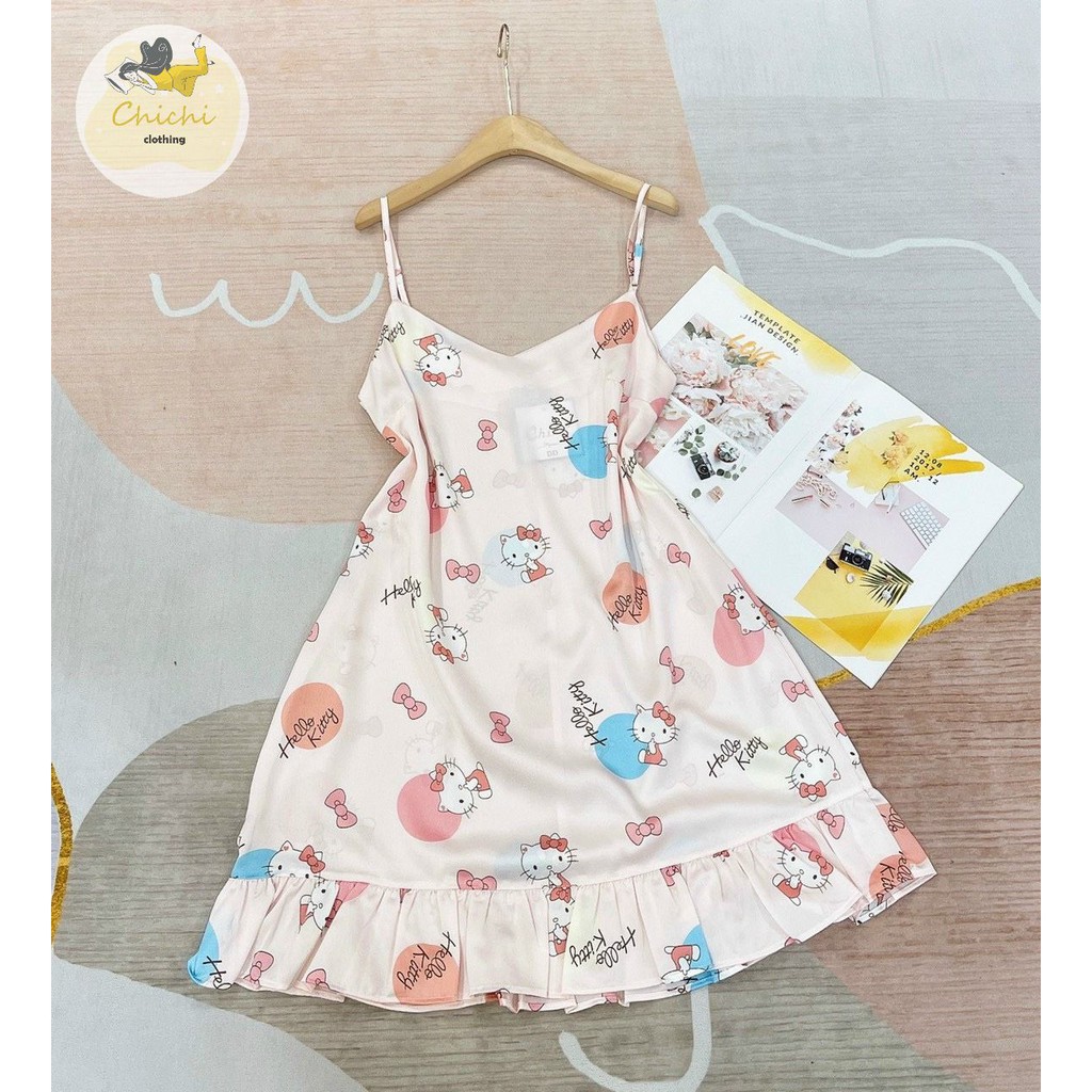 Váy ngủ 2 dây Lụa Satin mềm mịn, thoáng mát