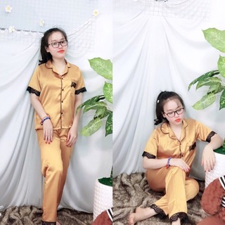BỘ NGỦ LỤA PHỐI REN - TAY NGẮN QUẦN DÀI