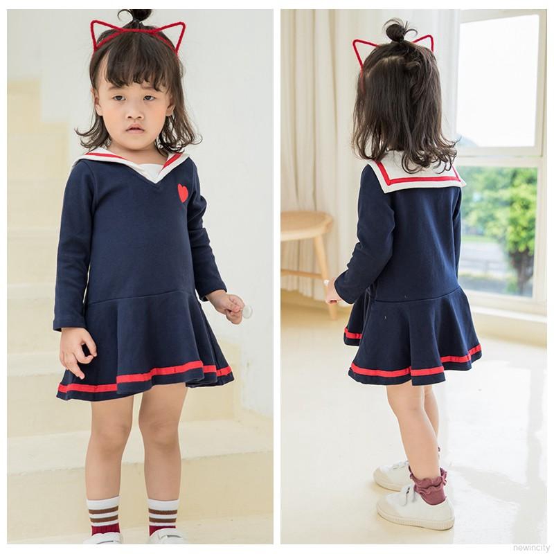 Đầm Tay Dài Thêu Hình Trái Tim Cho Bé Gái