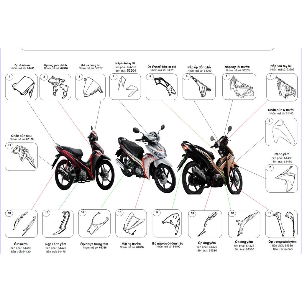 bộ nhựa wave RSX 110 đời 2012 - 2013 hàng honda chính hãng