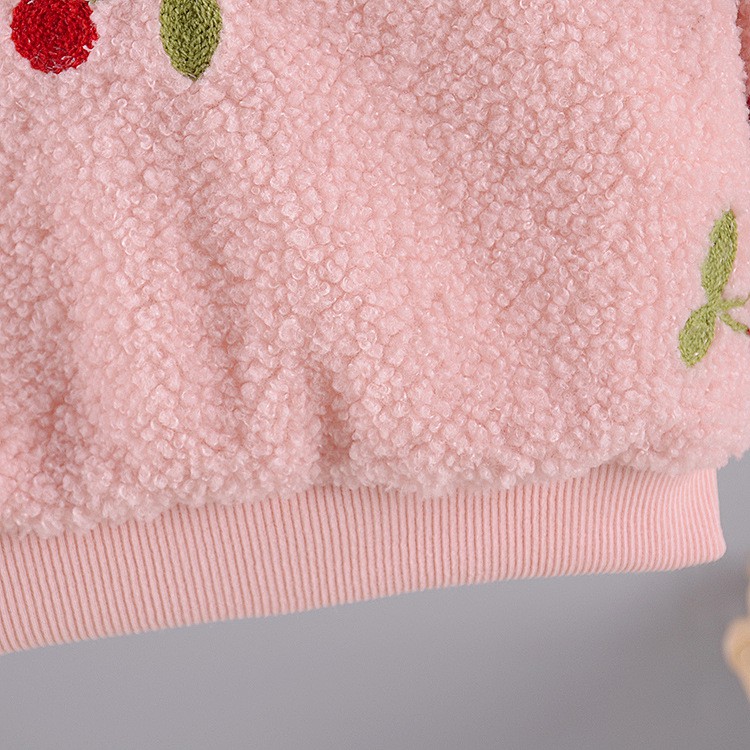 Áo khoác len lông 2 lớp họa tiết cherry size 9-16kg AK34