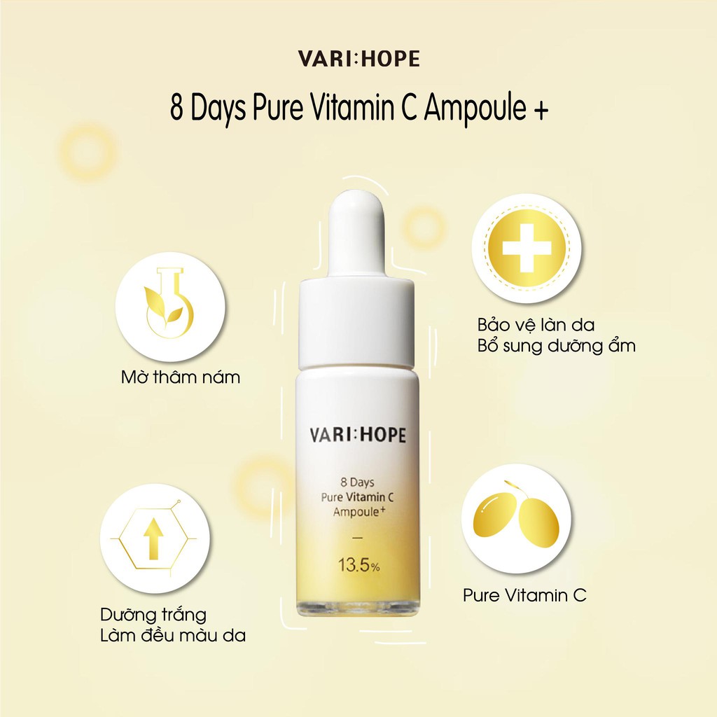 Tinh chất Varihope dưỡng trắng da mờ thâm nám 8 ngày serum vitamin C 13.5% Hàn Quốc 15ml Meow Beauty Shop by Trinh Meow | BigBuy360 - bigbuy360.vn