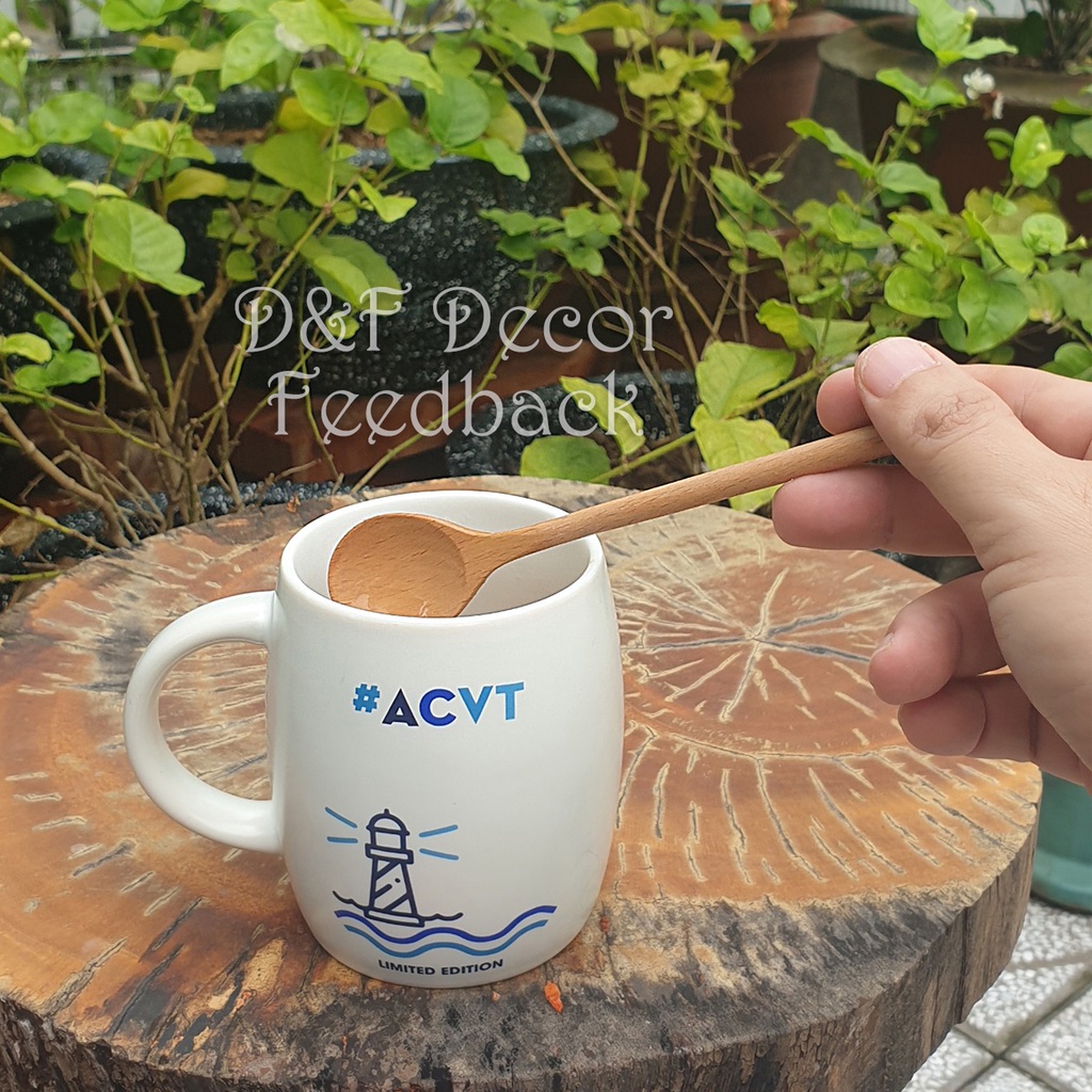 Muỗng Tròn Gỗ Beech D16, Muỗng Khuấy Cafe, Cocktail, Múc Mật Ong, Dài 16cm