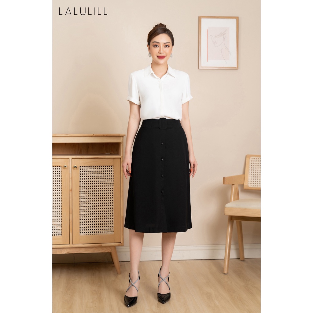 LALULILL - Chân váy 2 lớp dáng A khuy bọc đen