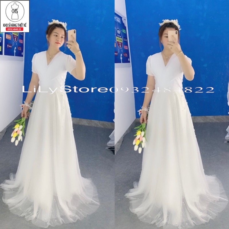 ĐẦM MAXI MẶC CƯỚI LƯỚI KIM TUYẾN MS1023y full size S/M/L/XL (ẢNH VÀ VIDEO DO CHỦ SHOP TỰ QUAY1000%)