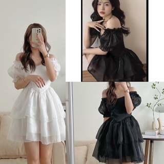 Đầm - váy 3 tầng oganza đen, trắng