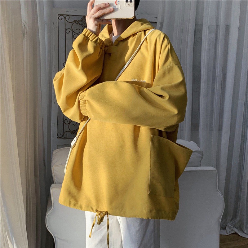 Áo hoodie dáng rộng màu sắc đơn giản thời trang mùa thu dành cho nam