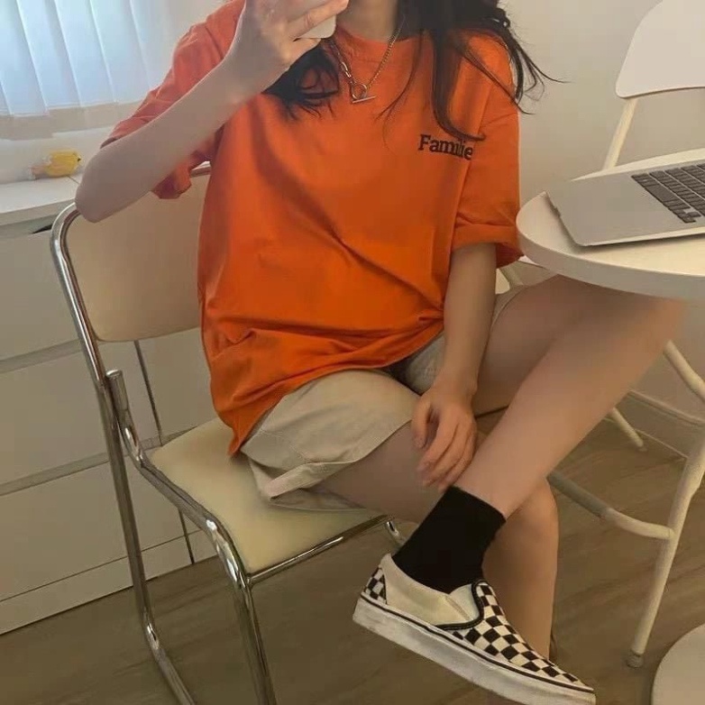 Áo Thun Tay Lỡ In Chữ Families Màu Cam Áo Phông Rộng Unisex Ulzzang Nam Nữ 38-65kg Xưởng Áo Thun Croptop