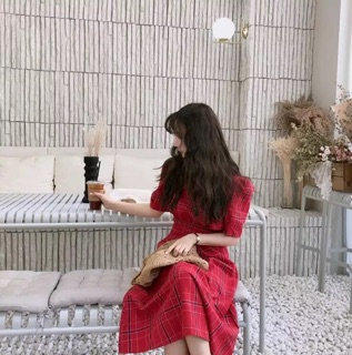 Váy vintage caro đỏ hàng order