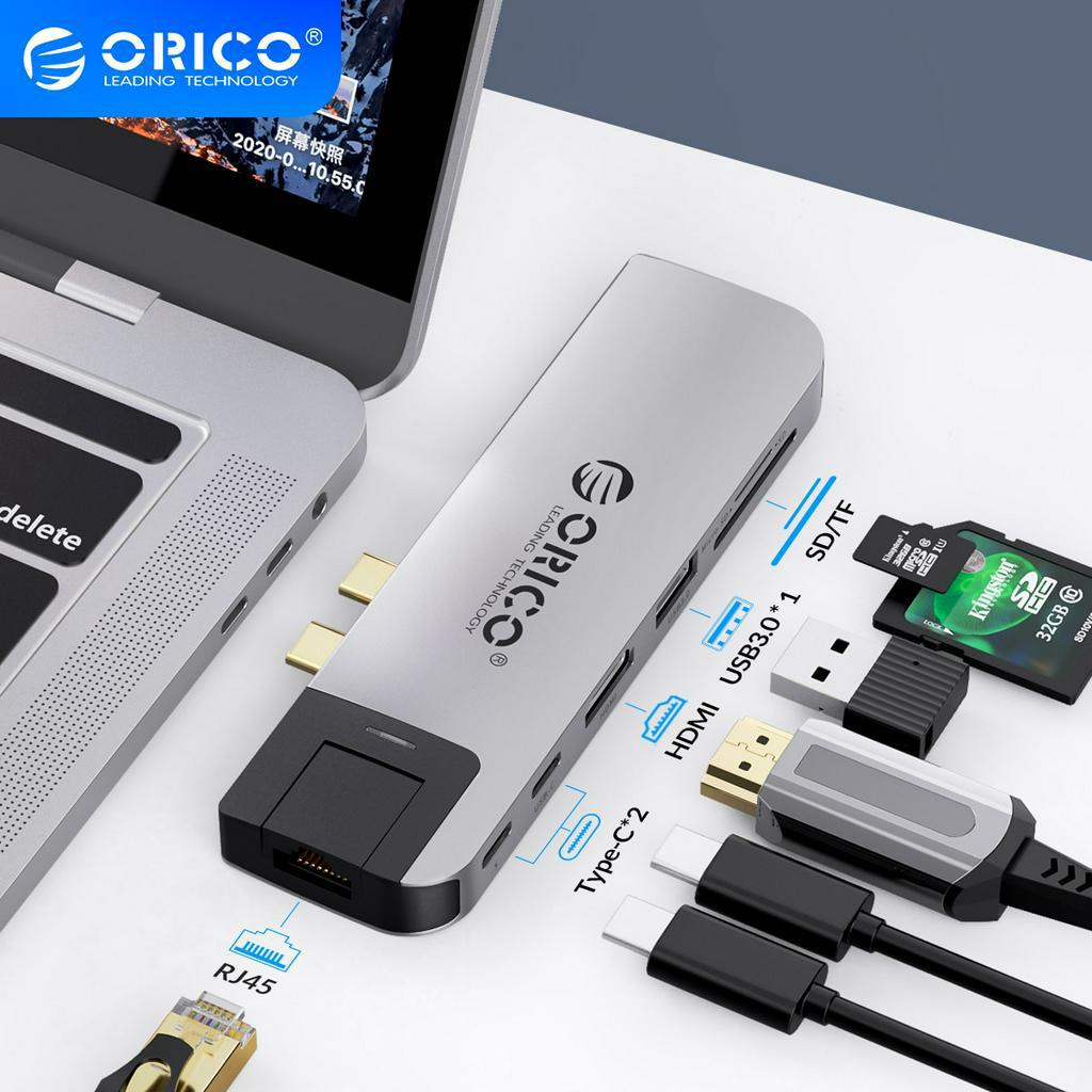 Dock sạc ORICO 2CT USB Type C HUB hỗ trợ cổng 8K HDMI tương thích với RJ45 USB3.0 PD SD TF Thunderbolt 2CT