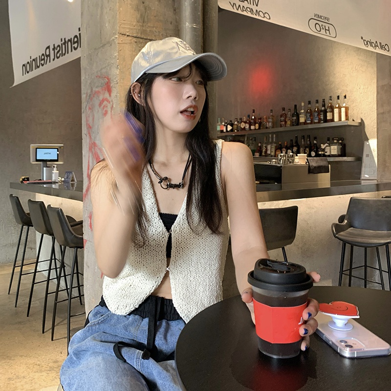 Áo Dệt Kim Sát Nách Cổ Chữ V Dáng Rộng Thời Trang Hàn Quốc Cho Nữ | BigBuy360 - bigbuy360.vn