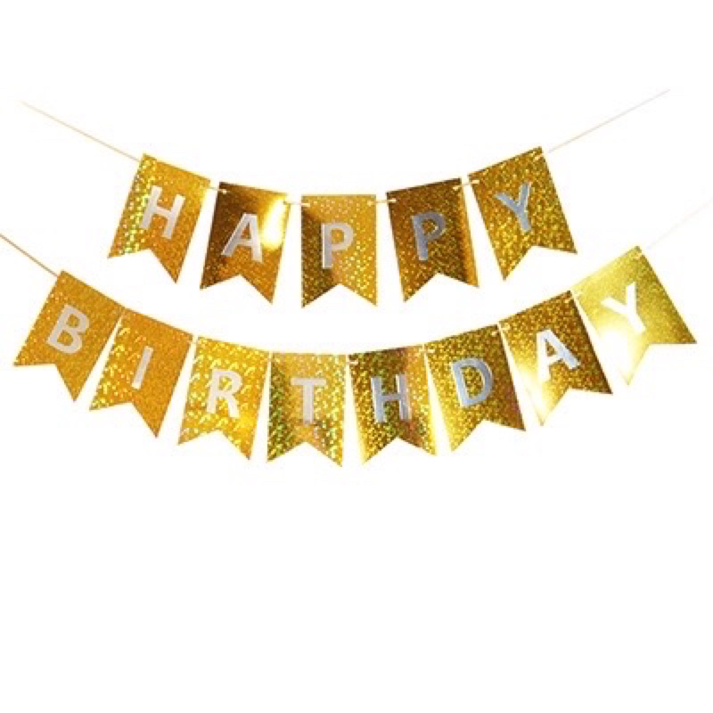Dây Happy Birthday màu vàng gold nhũ kim tuyến lấp lánh