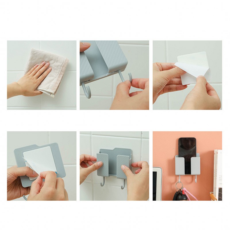 1 Kệ Đựng Đồ Gắn Tường Tiết Kiệm Không Gian Có Móc Treo Điều Khiển Từ Xa/Điện Thoại Di Động