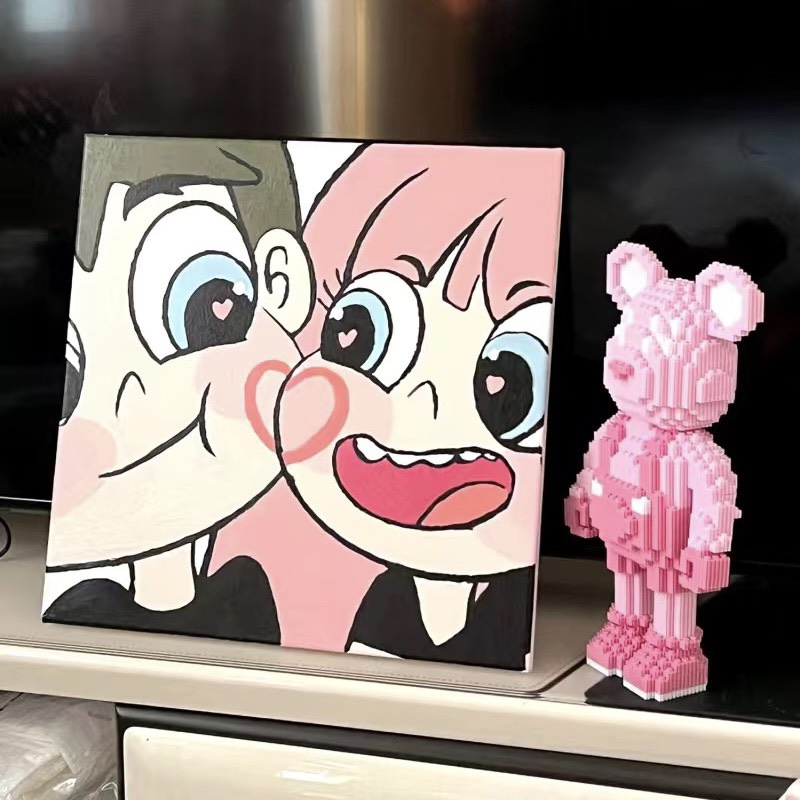 Tranh tô màu theo số có khung hoạt hình, phong cảnh | Tranh số hoá 20x20 cặp đôi dễ thương treo tường, để bàn