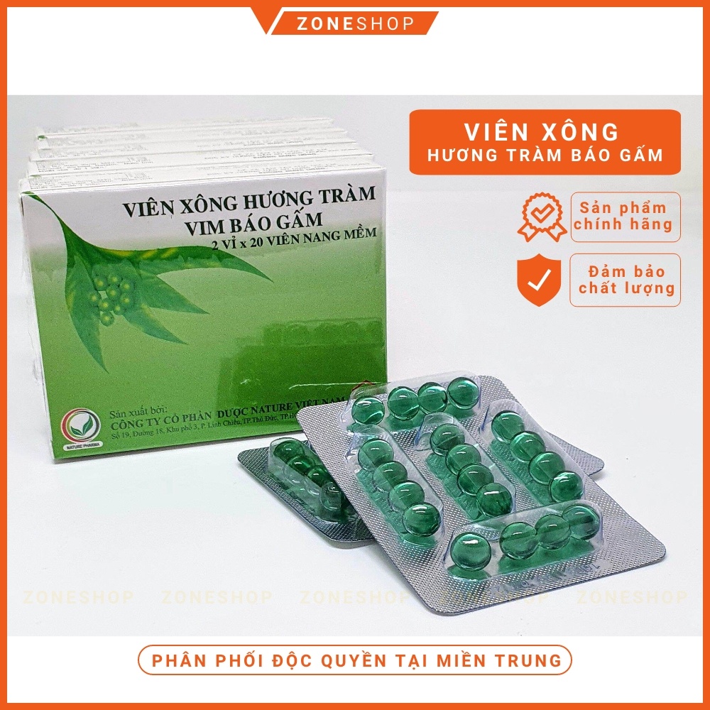 Viên Xông Hương Tràm Vim Báo Gấm, Xông mũi họng cảm cúm (Hàng chính hãng) Hộp 2 vỉ x 20 viên [ZONESHOP]