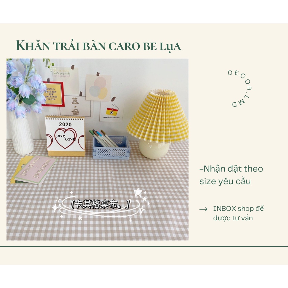 Khăn trải bàn màu caro be hồng, picnic, nền chụp ảnh sản phẩm