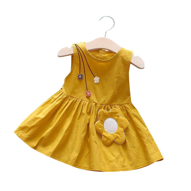 Đầm Cotton sát nách phối hoa thiết kế phong cách công chúa cho bé