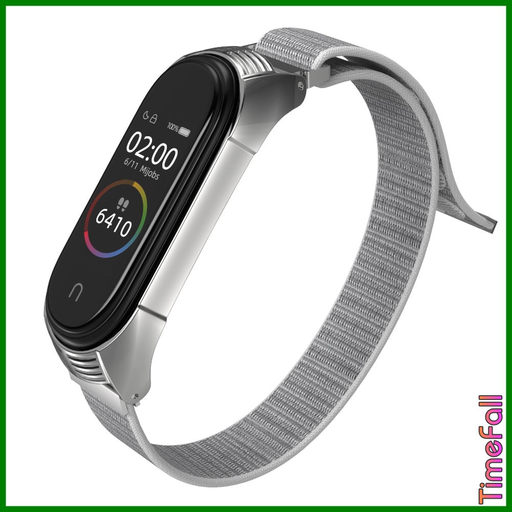 Dây đeo nylon mặt kim loại viền VÂN TF Mi band 4, MIBAND 3 chính hãng MIJOBS, dây đeo miband 4, mi band 3 nylon TF MIJOB