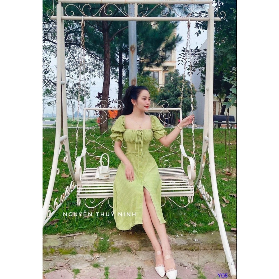 ĐẦM TIỂU THƯ ĐI CHƠI TIỆC THIẾT KẾ TÀ XẺ SEXY PHỐI TAY NHÚM CỔ VUÔNG CÓ MÚT TÔN DÁNG ĐẸP, CHẤT VẢI XỐP