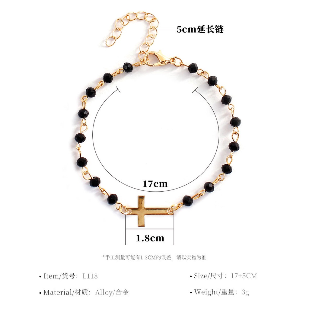 Vòng Tay Chuỗi Hạt Màu Đen Phối Mặt Hình Thánh Giá Thời Trang Cho Nam Và Nữ