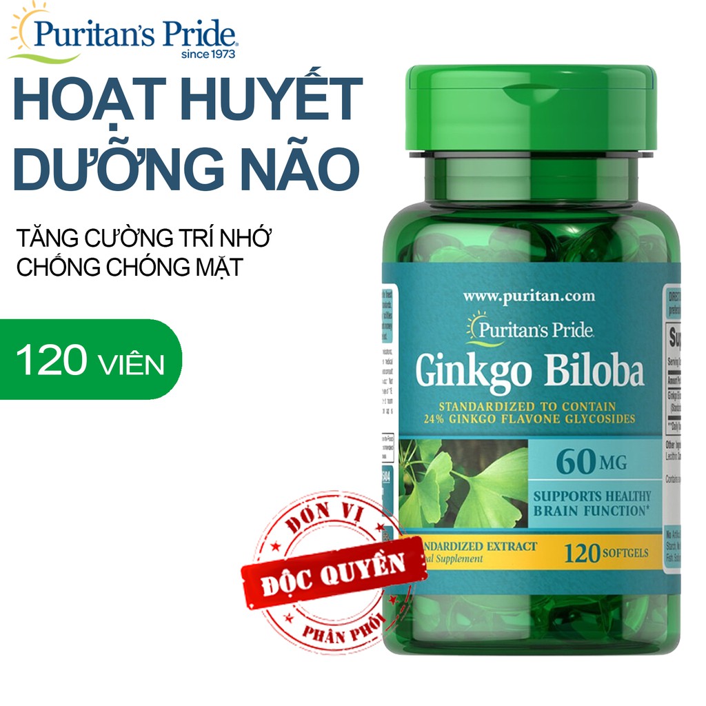 [Puritan's Pride] Viên uống Tăng tuần hoàn- Ginkgo Biloba 60mg (120 viên)- từ cây bạch quả - Cải thiện trí nhớ- Mỹ