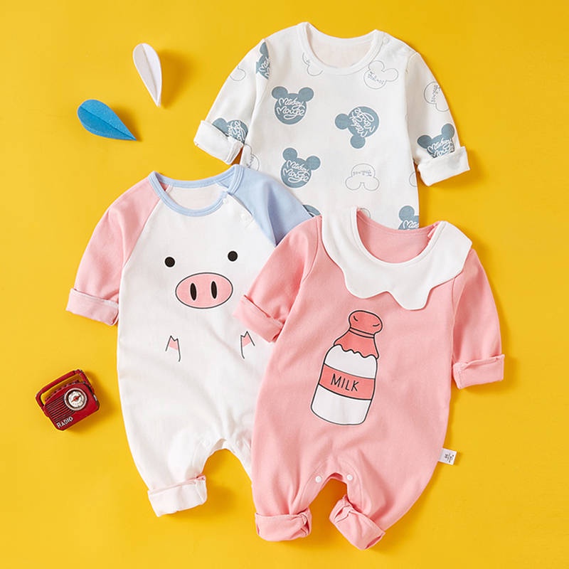 bodysuit cho bé Bộ Đồ Ngủ Liền Thân Vải Cotton Trơn Thời Trang Xuân Thu Dành Cho Bé Trai Và Bé Gái Từ 6 3 Tháng 1 Tuổi