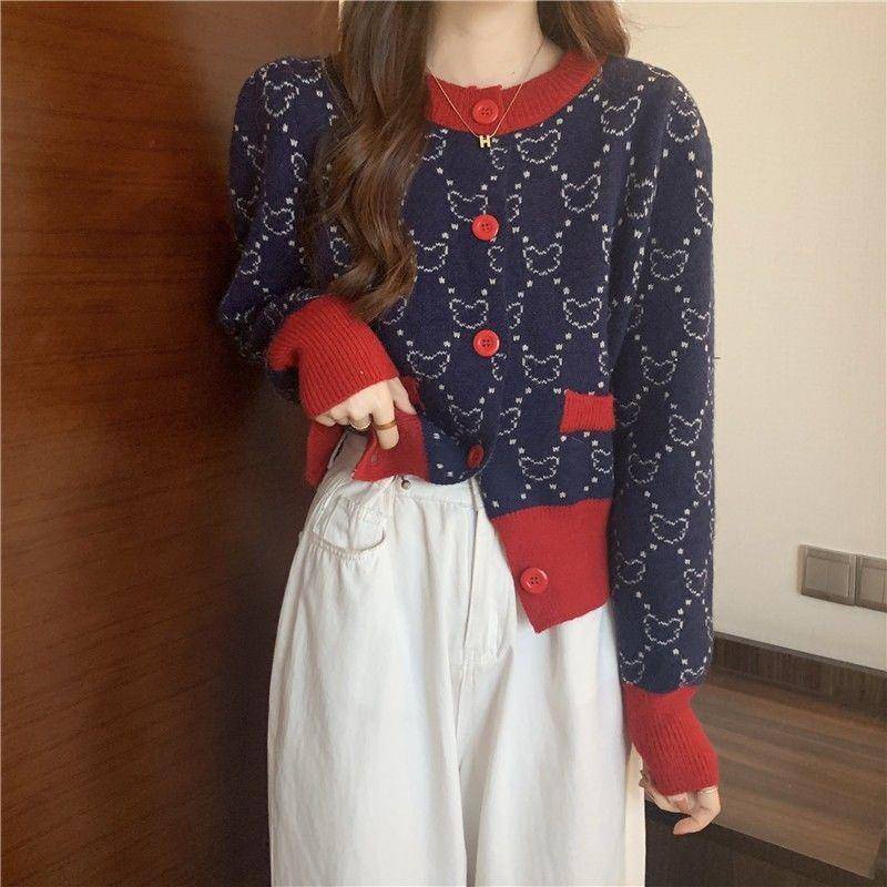 Áo Sweater Dệt Kim Họa Tiết Chanel Màu Tương Phản Thời Trang Mùa Xuân Cho Nữ 06