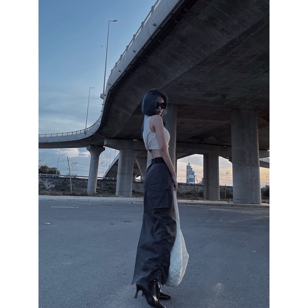 [Hình thật độc quyền THESIX.VN] Chân váy midi cargo dây rút 2 bên