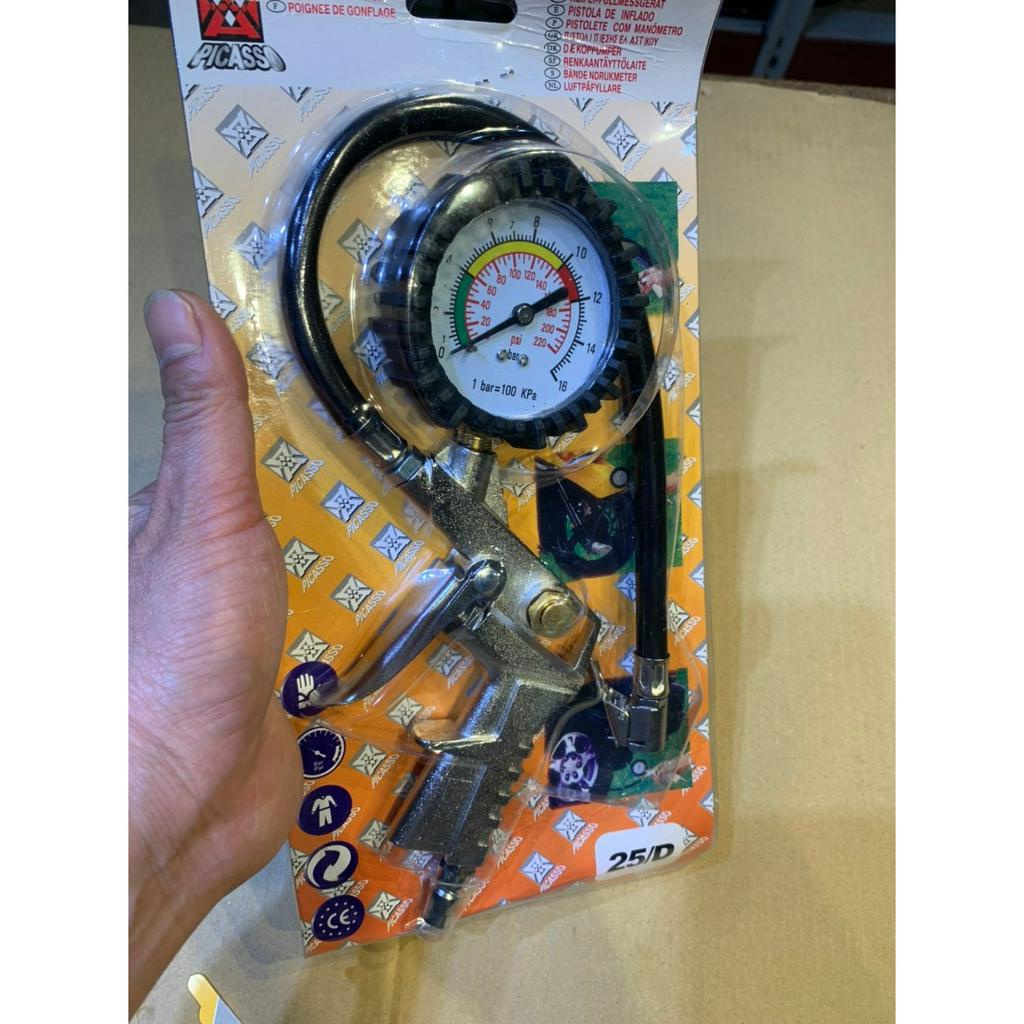 Bơm Hơi Kèm Đông Hồ Đo Áp Suất Lốp Ô TÔ XE Máy 25/D