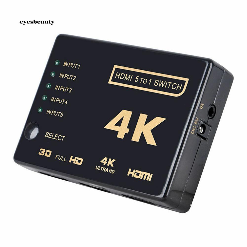 Bộ gộp HDMI 5 vào 1 ra 4K 1080p kèm điều khiển và cáp IR